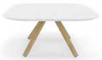 Table basse Meta rectangulaire arrondie, plateau blanc et piétement bois
