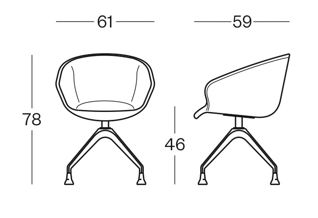 Sch&eacute;ma de la chaise Miletto Meet assise tissu sur patins, largeur 61 cm, hauteur 78 cm, assise 46 cm