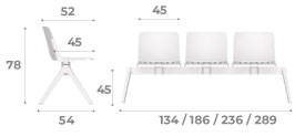 Sch&eacute;ma du banc sur poutre Minho, cotes : hauteur 78 cm, assise 45 cm, longueurs 134 &agrave; 289 cm