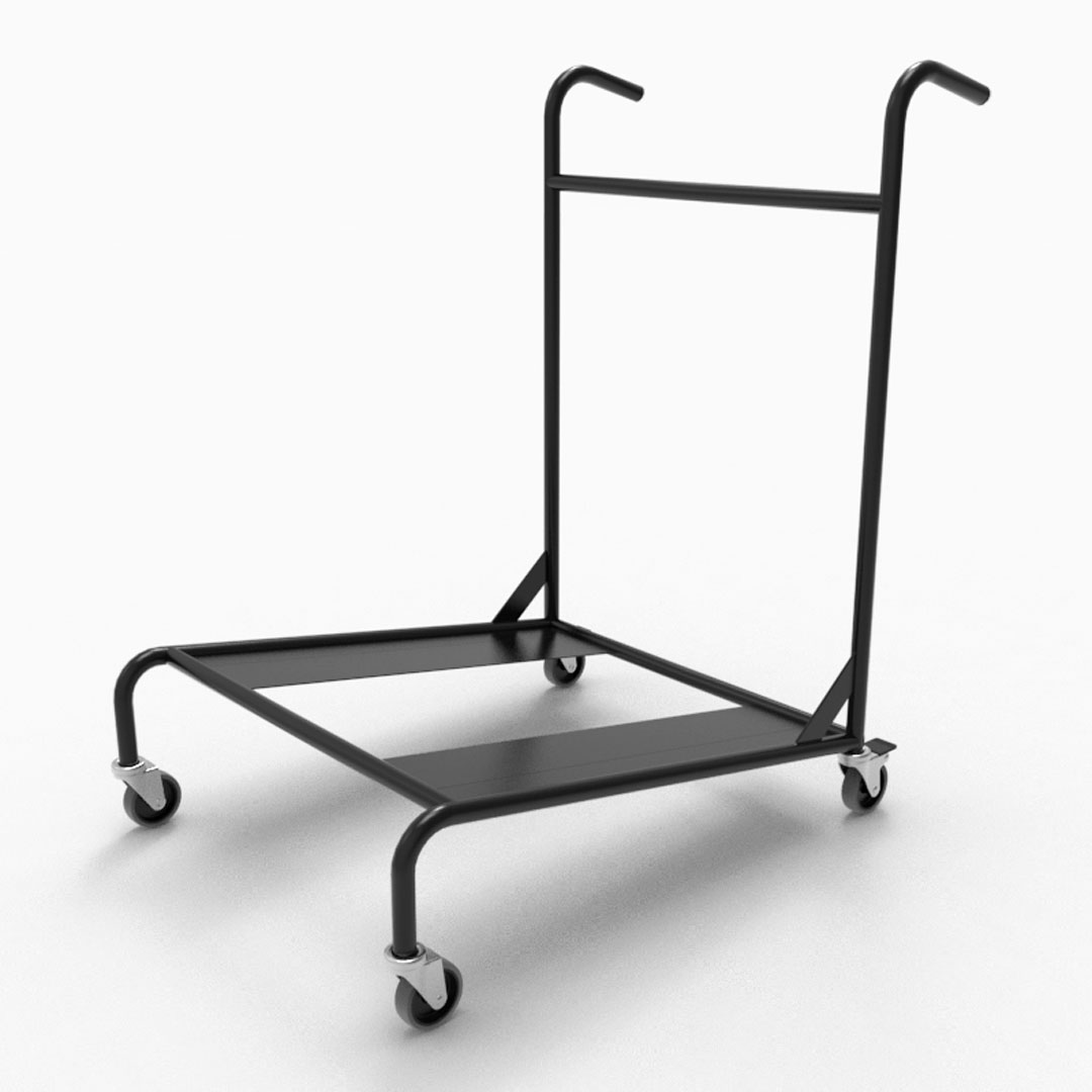 Chariot de transport pour chaises Minho, structure m&eacute;tal noir sur roulettes
