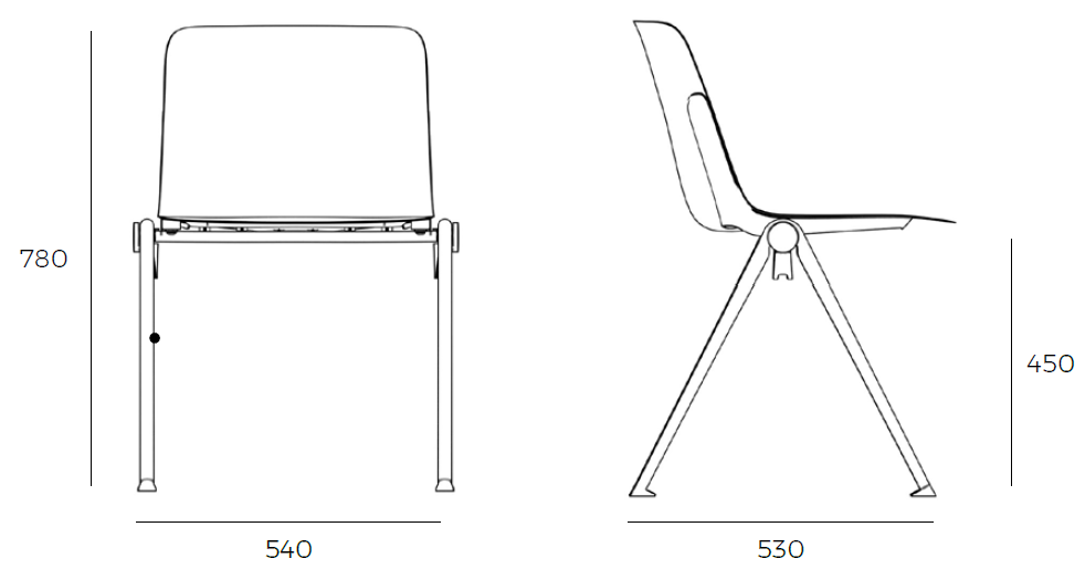 Sch&eacute;ma de la chaise Minho Social, cotes : largeur 54 cm, hauteur 78 cm et assise 45 cm