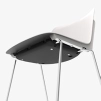 D&eacute;tail de la coque inf&eacute;rieure du tabouret Minho, dessous de l'assise blanche, pi&eacute;tement m&eacute;tal