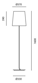 Schéma du lampadaire Mistra petit modèle, cotes : abat-jour Ø37 cm, hauteur 160 cm, base Ø33 cm
