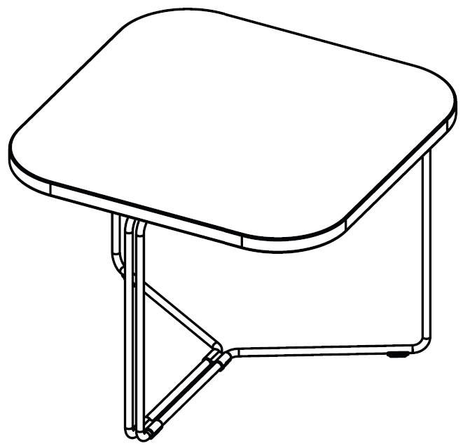 Schéma de la table basse Mohi carrée arrondie, piétement métal triangulé