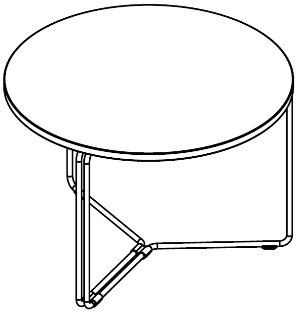 Schéma de la table basse Mohi ronde, piétement métal triangulé