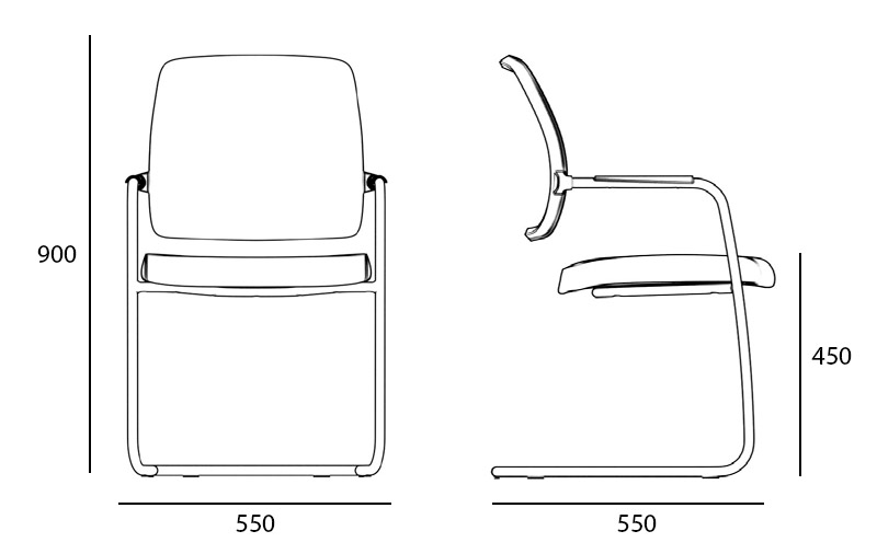 Sch&eacute;ma de la chaise visiteur Morcin sur pi&eacute;tement luge avec accoudoirs, largeur 55 cm, hauteur 90 cm