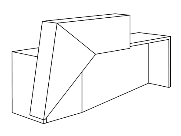 Schéma de la banque d'accueil Mundo angle à droite, design facetté