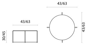 Schéma de la table basse Neto ronde, cotes : Ø43/63 cm et hauteur 30/45 cm