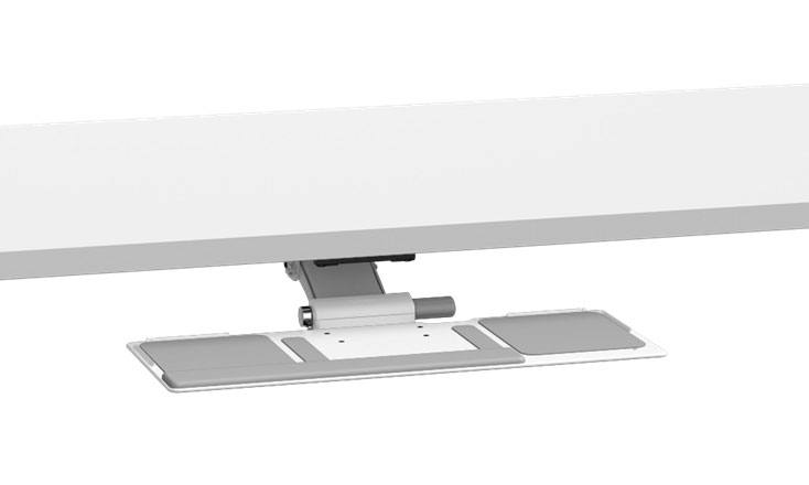 Tablette porte-clavier coulissante Nigelle, grand plateau blanc, fixée sous le bureau
