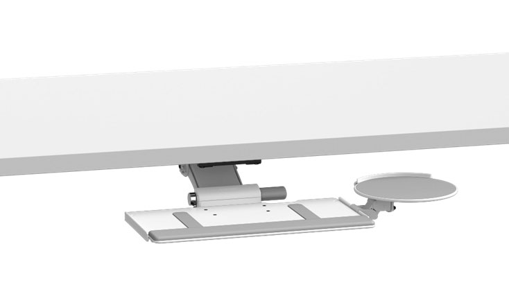 Tablette porte-clavier Nigelle avec support souris, plateau blanc, fixée sous le bureau