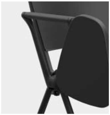 Détail de la tablette écritoire rabattable de la chaise visiteur Norges