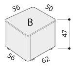 Schéma du pouf One modèle B carré, cotes : 56 x 56 cm et hauteur 47 cm