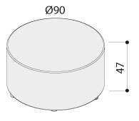 Schéma du pouf One rond, cotes : Ø90 cm et hauteur 47 cm