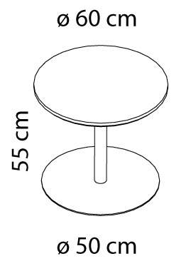 Sch&eacute;ma de la table Pabat basse, plateau &Oslash;60 cm, base &Oslash;50 cm, hauteur 55 cm