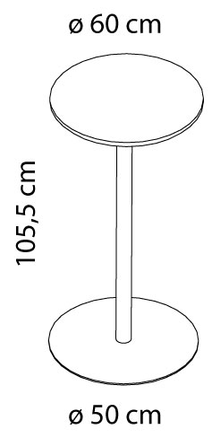 Sch&eacute;ma de la table Pabat haute, plateau &Oslash;60 cm, base &Oslash;50 cm, hauteur 105,5 cm