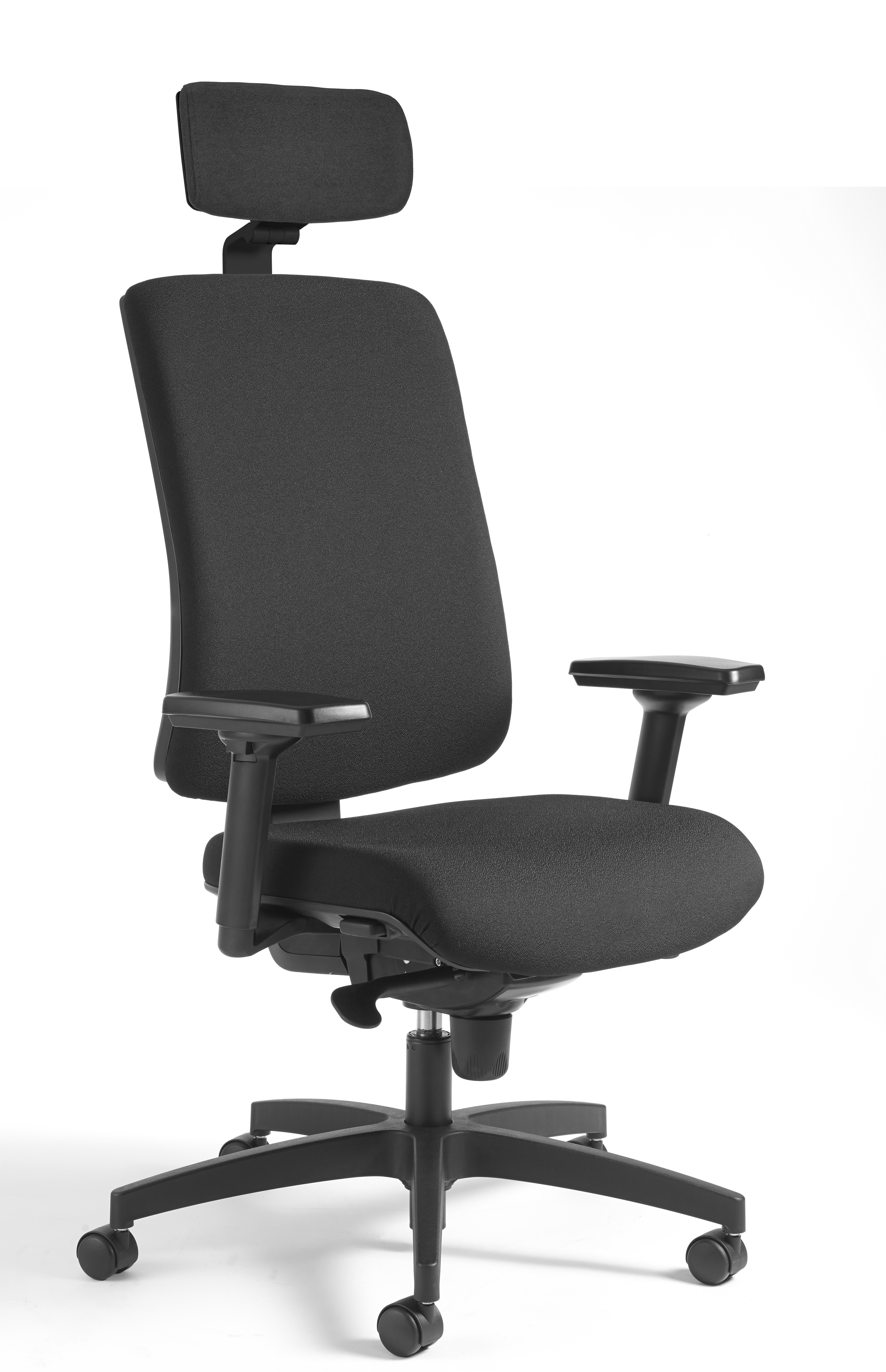 Siège de bureau Patea dossier haut avec appui-tête, tissu noir, piétement noir à roulettes