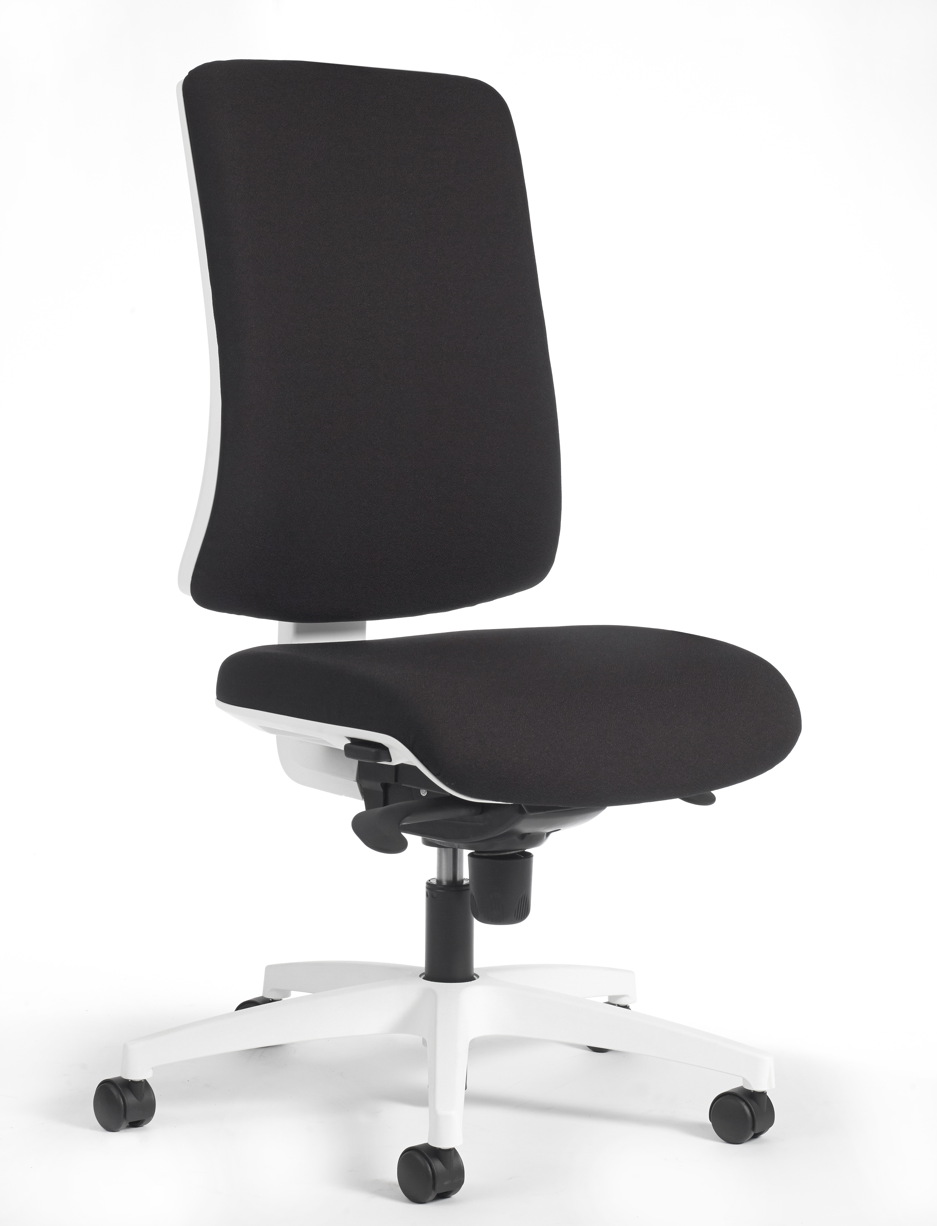 Siège de bureau Patea dossier haut sans appui-tête, tissu noir, piétement blanc à roulettes