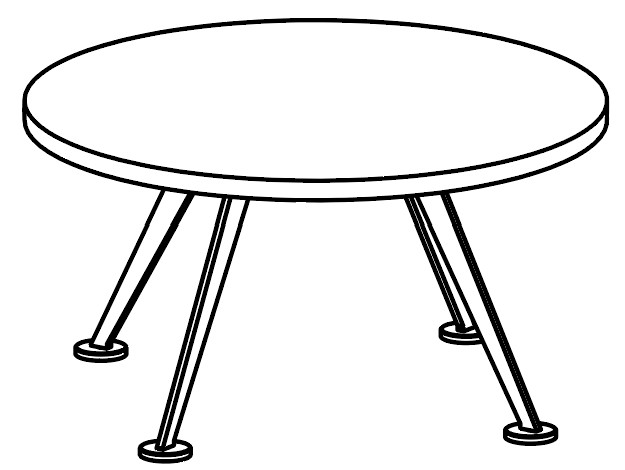 Sch&eacute;ma de la table ronde Peyto, pi&eacute;tement 4 pieds m&eacute;tal fusel&eacute;s