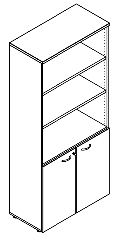 Sch&eacute;ma de l'armoire Pourtet H160 &agrave; niches ouvertes et 2 portes basses