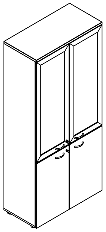 Sch&eacute;ma de l'armoire Pourtet H200 &agrave; 2 portes basses et portes hautes en verre