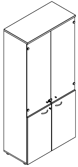 Sch&eacute;ma de l'armoire Pourtet H200 &agrave; 4 portes, basses pleines et hautes en verre