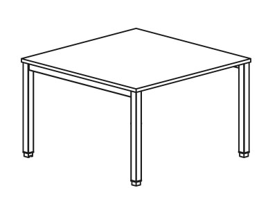 Sch&eacute;ma de la table de r&eacute;union Pradella carr&eacute;e, pi&eacute;tement 4 pieds m&eacute;tal