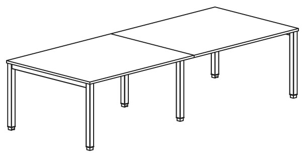 Sch&eacute;ma de la table de r&eacute;union Pradella rectangulaire allong&eacute;e &agrave; 2 plateaux
