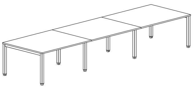 Sch&eacute;ma de la table de r&eacute;union Pradella tr&egrave;s allong&eacute;e &agrave; 3 plateaux