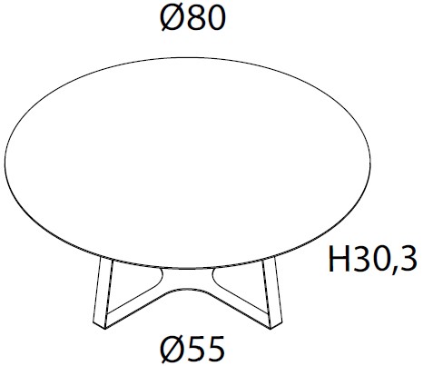 Schéma de la table basse Ramen ronde, cotes : Ø80 cm et hauteur 30,3 cm