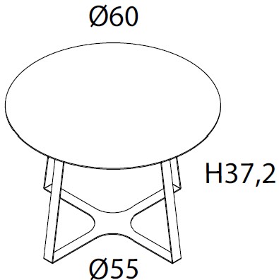 Schéma de la table basse Ramen ronde, cotes : Ø60 cm et hauteur 37,2 cm