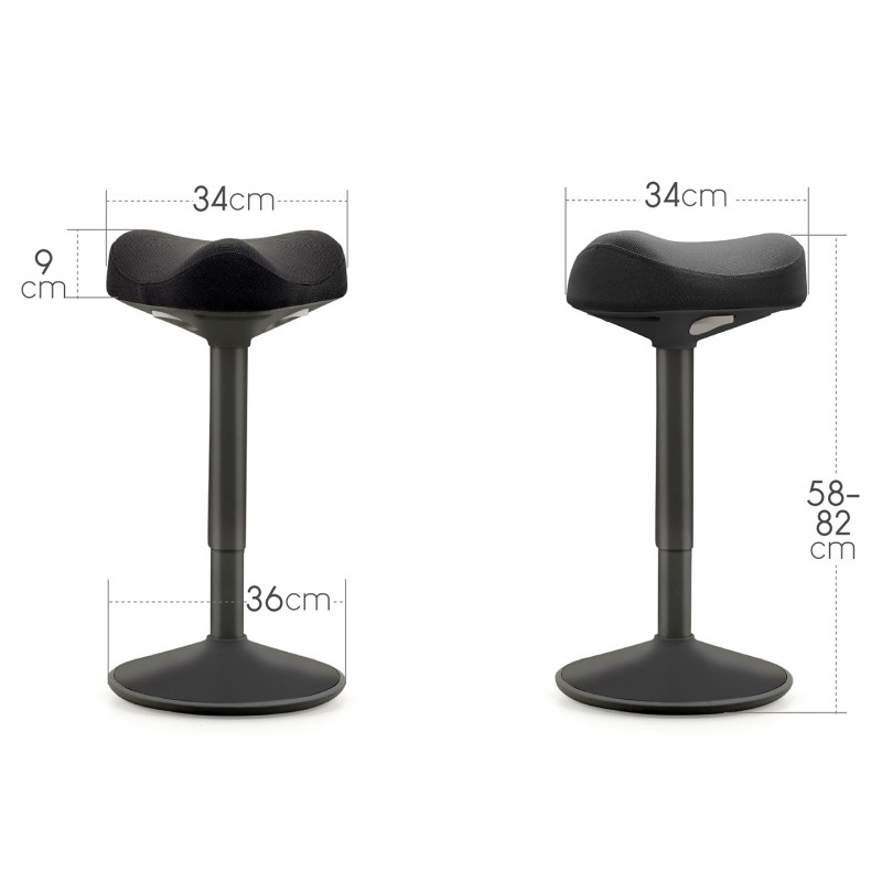 Sch&eacute;ma du tabouret ergonomique assis-debout Renoso, assise &Oslash;34 cm, hauteur 58-82 cm