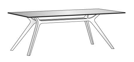 Sch&eacute;ma du bureau Resia &agrave; plateau verre, pi&eacute;tement design fusel&eacute;