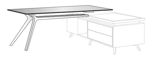 Sch&eacute;ma du bureau Resia &agrave; plateau verre avec retour cr&eacute;dence