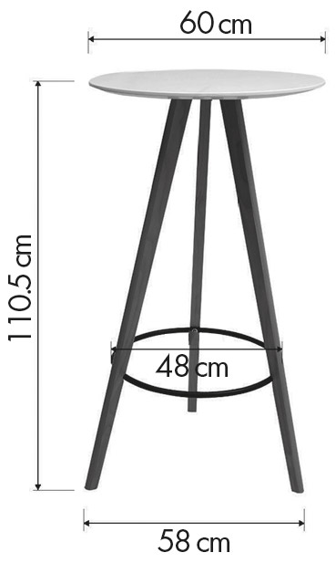Schéma de la table haute Ritsa ronde, plateau Ø60 cm et hauteur 110,5 cm