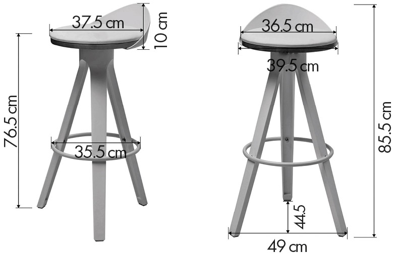 Schéma du tabouret Ritsa, assise Ø37,5 cm, hauteur 76,5 à 85,5 cm