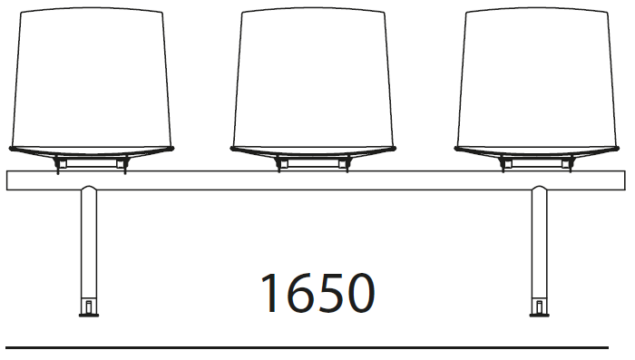Sch&eacute;ma du banc sur poutre Riva 3 places, longueur 165 cm