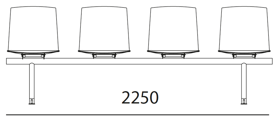 Sch&eacute;ma du banc sur poutre Riva 4 places, longueur 225 cm