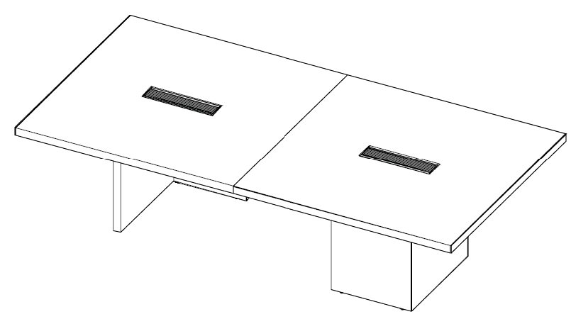 Sch&eacute;ma de la table de r&eacute;union Robson L280 &agrave; plateau bois et passe-c&acirc;bles