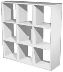 Sch&eacute;ma de la biblioth&egrave;que Salor &agrave; 9 cases, finition blanche