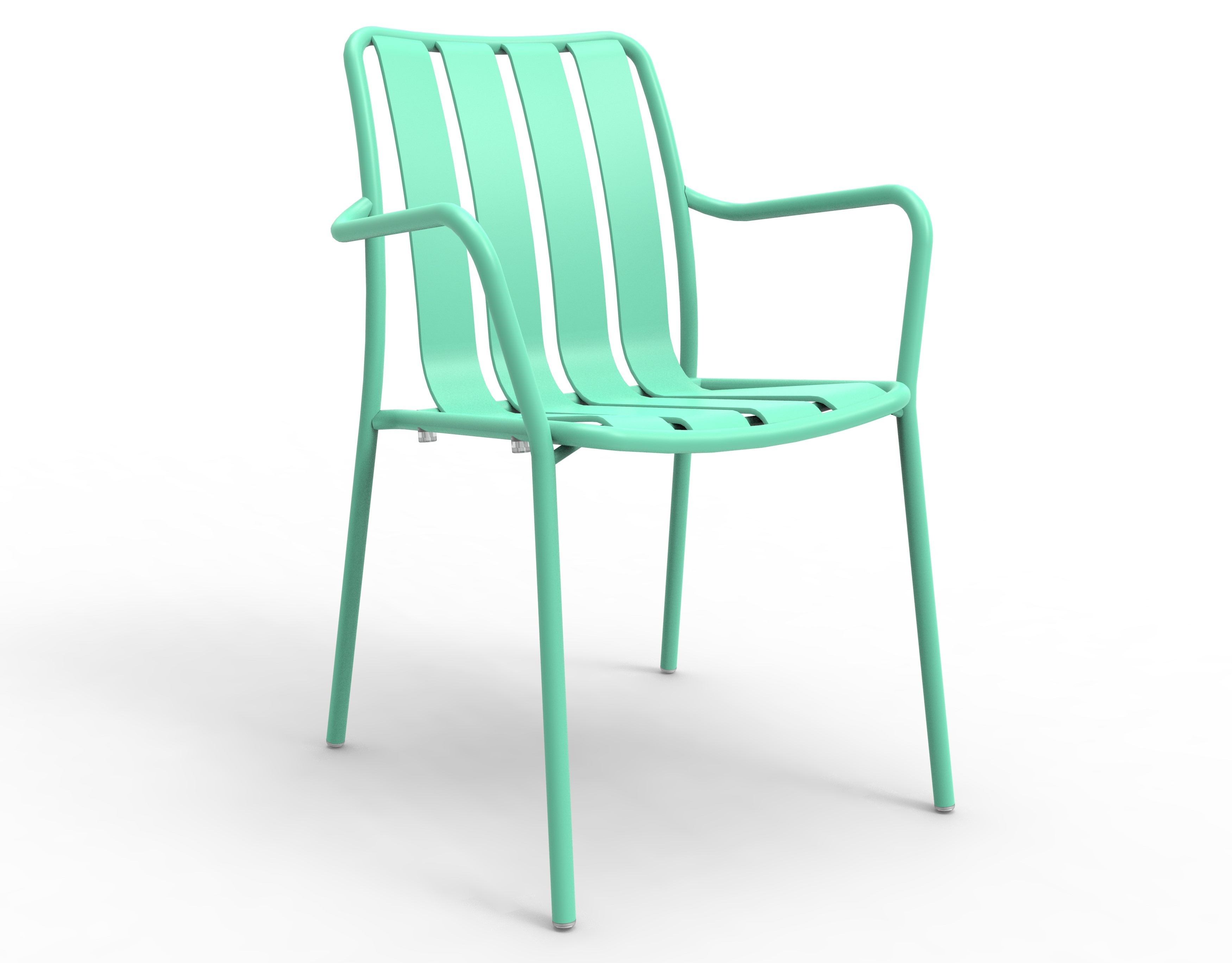 Fauteuil Saona en métal vert menthe à lattes, avec accoudoirs