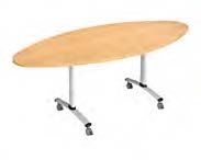 Table rabattable Sark &agrave; plateau ovale, pi&eacute;tement en T sur roulettes