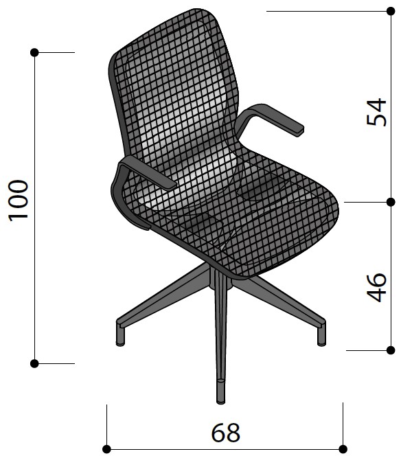 Sch&eacute;ma du si&egrave;ge Satima sur pi&eacute;tement &eacute;toile fixe avec accoudoirs, hauteur 100 cm, assise 46 cm