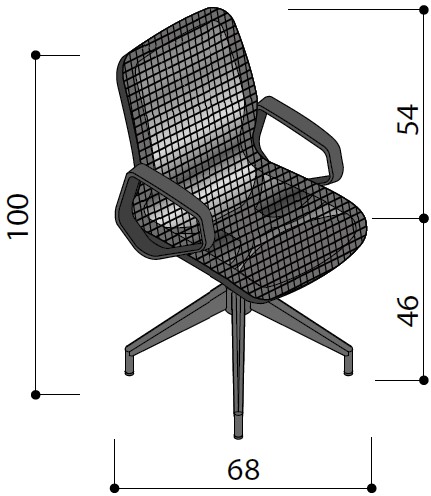 Sch&eacute;ma du si&egrave;ge Satima sur pi&eacute;tement &eacute;toile pivotant avec accoudoirs, hauteur 100 cm, assise 46 cm