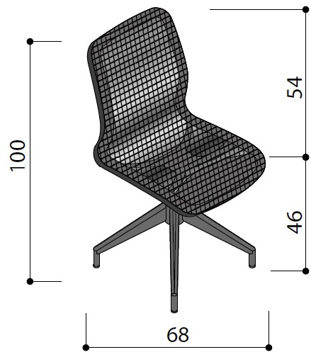 Sch&eacute;ma du si&egrave;ge Satima sur pi&eacute;tement &eacute;toile sans accoudoirs, hauteur 100 cm, assise 46 cm, largeur 68 cm