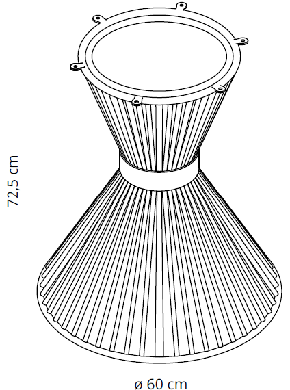 Sch&eacute;ma du pi&eacute;tement Solaro rond en fil, base &Oslash;60 cm et hauteur 72,5 cm
