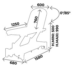 Sch&eacute;ma de la table de kin&eacute; &eacute;lectrique, dossier 0-85&deg;, hauteur r&eacute;glable 50-99 cm