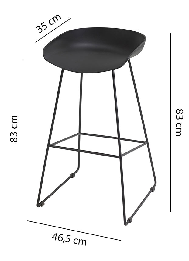 Schéma du tabouret Tanaro sur piétement luge, assise Ø35 cm et hauteur 83 cm