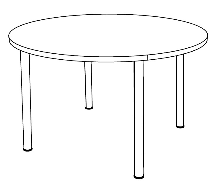 Sch&eacute;ma de la table Tasman Round ronde sur 4 pieds tubulaires