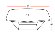 Sch&eacute;ma de la table basse Tazenat hexagonale, cotes : 97 x 53 cm et hauteur 41 cm