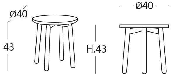Sch&eacute;ma de la table basse Tidone ronde, cotes : &Oslash;40 cm et hauteur 43 cm, pi&eacute;tement bois